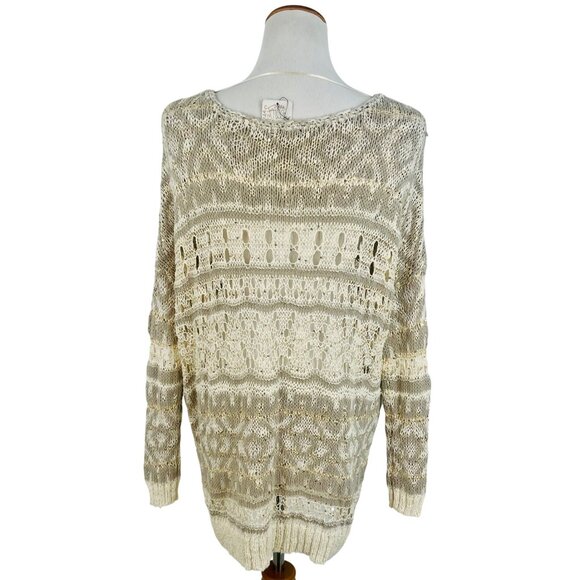 RARE NWT Free People Ivory Metallic Shimmer Slouchy On-Off Shoulder Knit Sweater - Picture 15 of 16